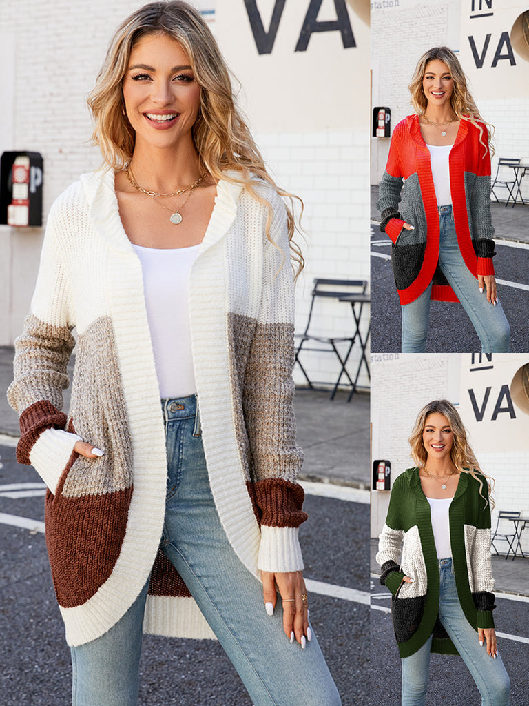Women's Contrast-Colour Hooded Knit Cardigan – product photo