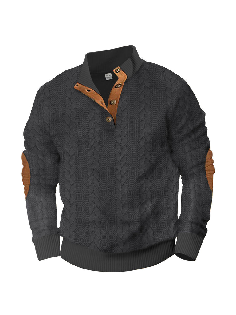 Fashion Jacquard Buckle Long Sleeve Embroidered Patch Sweater