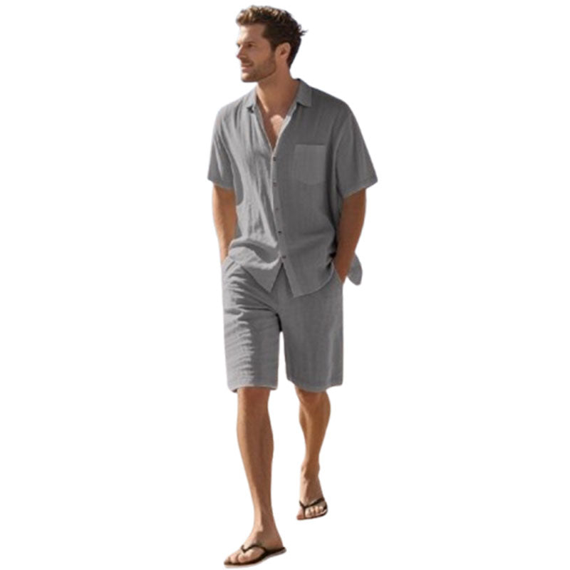 Linen Leisure Breathable Short Sleeve Shirt Beach Suit