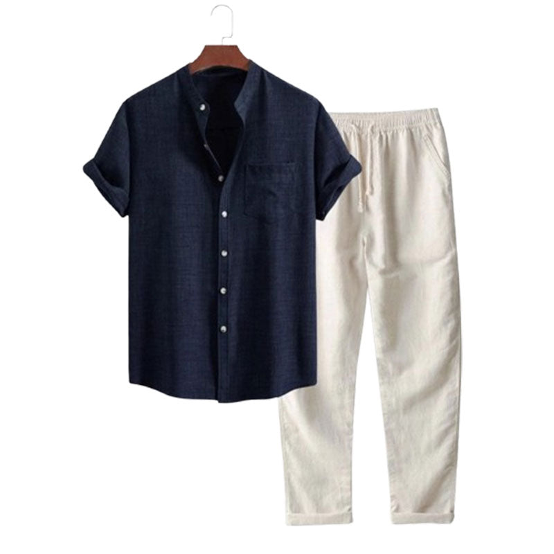 Men's Stand Collar 3D Digital Printing Fashion Slim-fit Short-sleeved Shirt