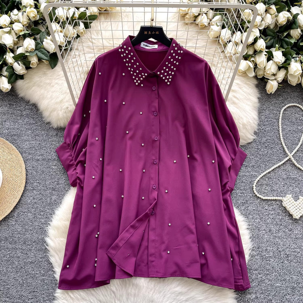 Batwing Sleeve Single-Breasted Loose Casual Shirt For Women