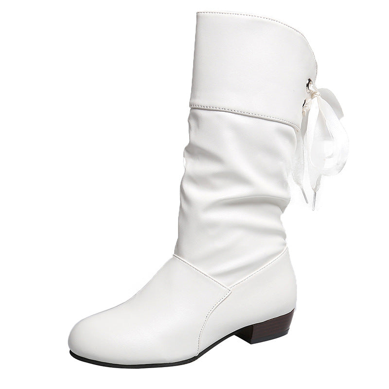 Women's PU Mid-Calf Lace-Back Chunky Boots - Coalboyz product image 7