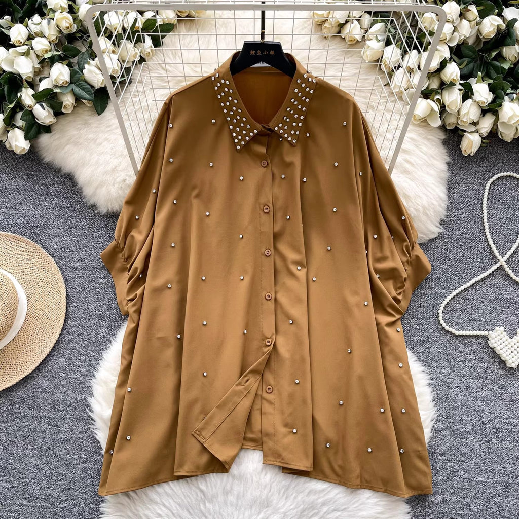 Batwing Sleeve Single-Breasted Loose Casual Shirt For Women