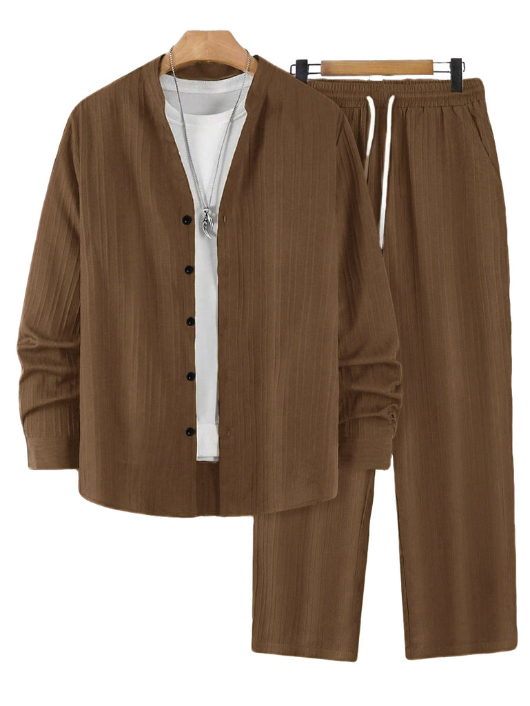 Solid-color Men's Casual Sport Two-piece Set