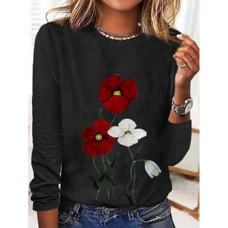 Women's Fashionable Casual Striped Printed Crewneck Long-Sleeve