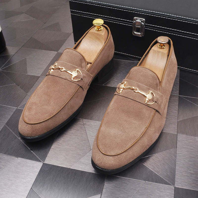 Men's Breathable Genuine Leather Slip-on Trendy Beanie Shoes Light Luxury Suede Leather Lazy Shoes
