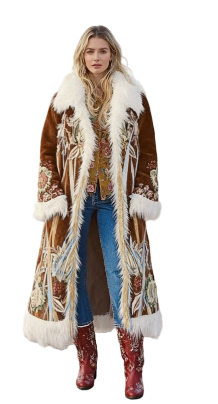 Fashion Retro Women's Coat, Warm Printed Long Coat