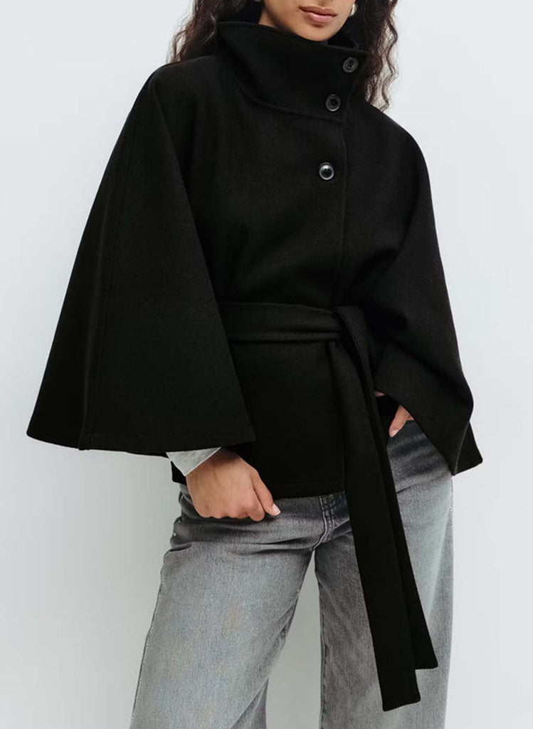 Women's Belted Stand-Collar Cape-Style Coat - Coalboyz product image 11