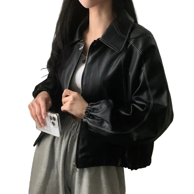 Fashion And Handsome Leather Coat Women