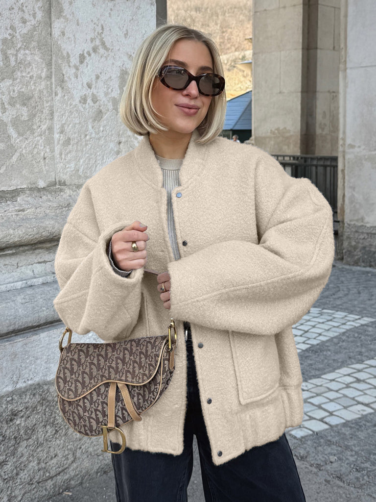 Women's Loose-Fit Stand-Collar Wool-Look Jacket – product photo