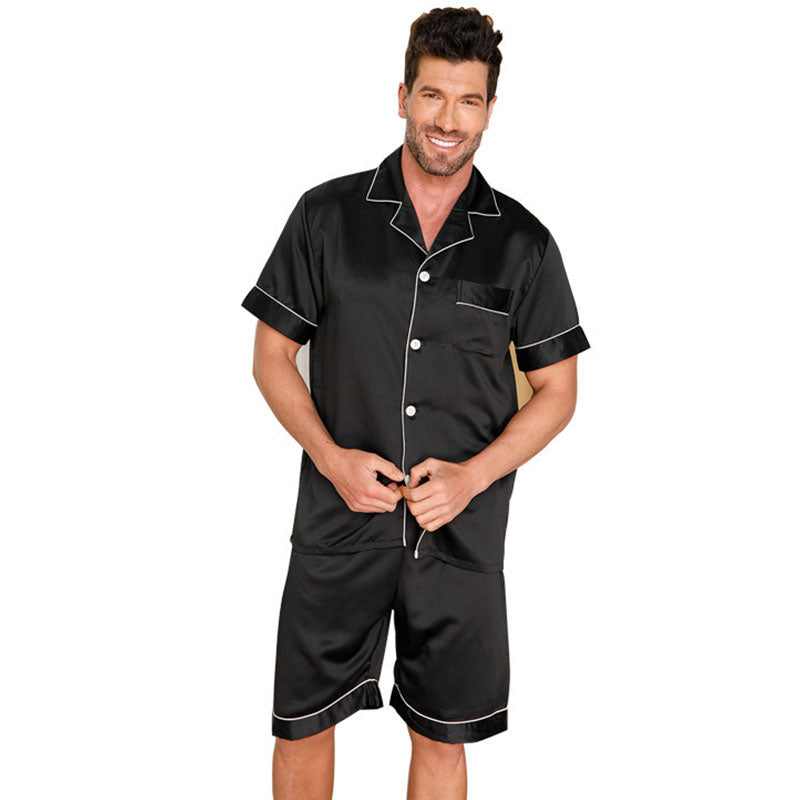 Ice Silk Pajamas Men Solid Color Polo Collar Suit