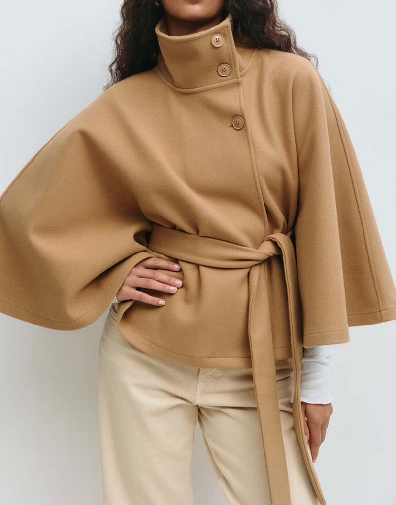 Women's Belted Stand-Collar Cape-Style Coat - Coalboyz product image 9