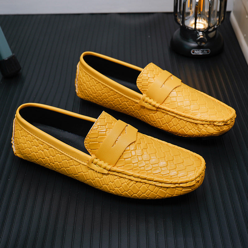 Mens Woven-pattern Leather Shoes Slip-on Loafers