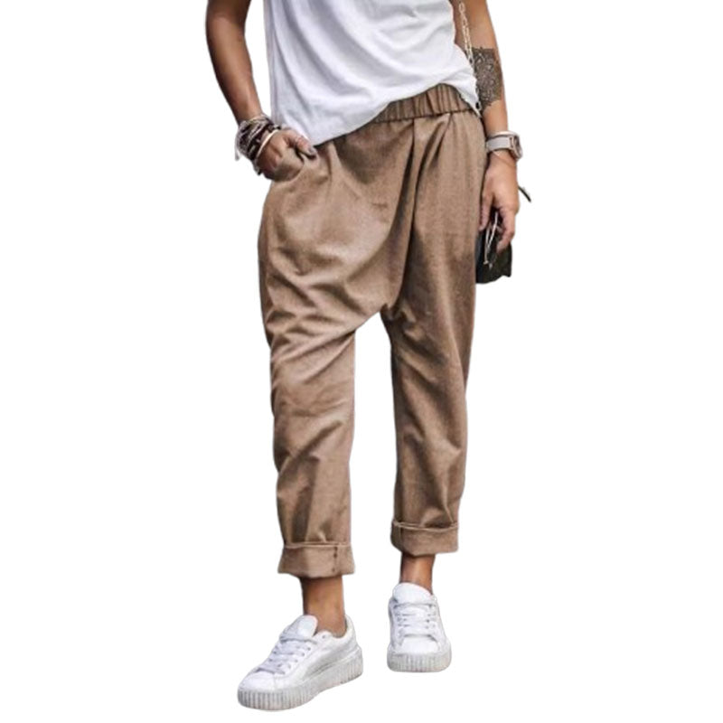 Women's Casual Pants With Pockets Elastic High Waist Harem Trousers Fashion Streetwear Clothing