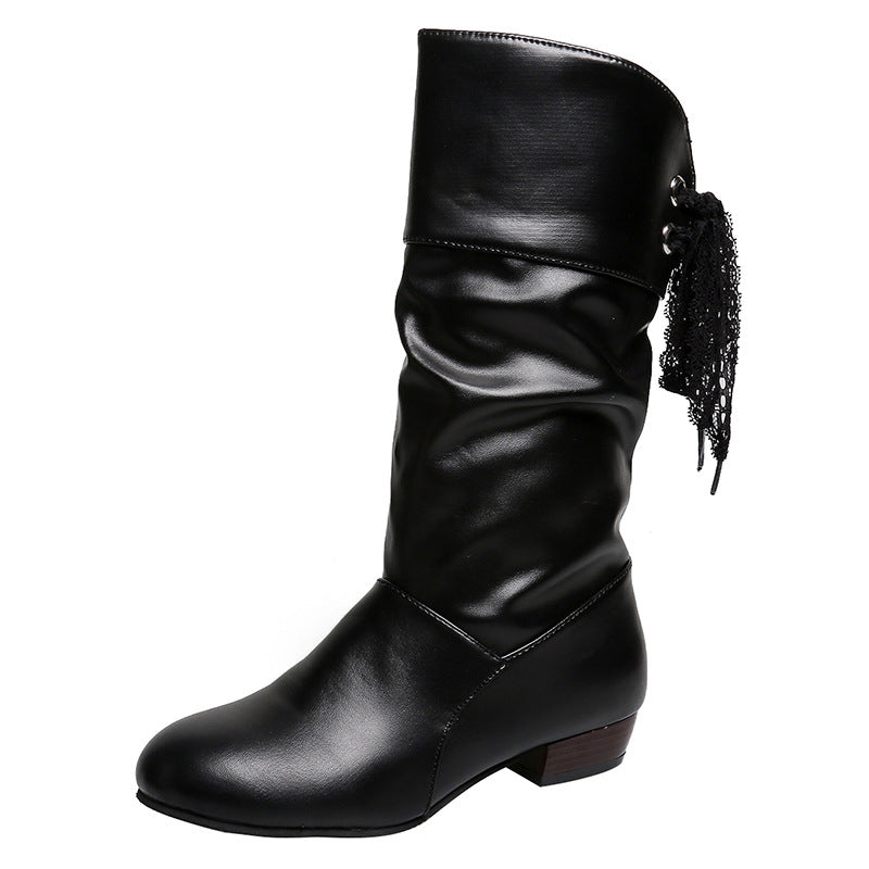 Women's PU Mid-Calf Lace-Back Chunky Boots - Coalboyz product image 4