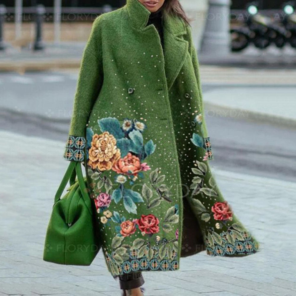 Women's Color Matching Plaid Long-sleeved Coat
