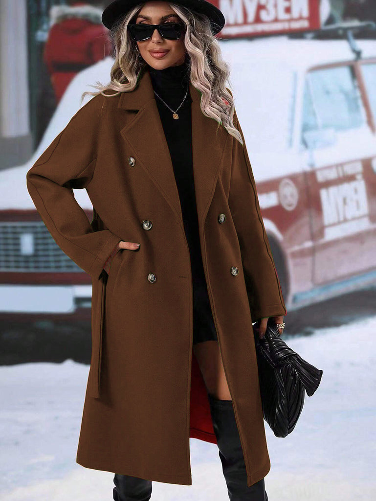 Women's Belted Double-Breasted Wool-Look Coat - Coalboyz product image 8