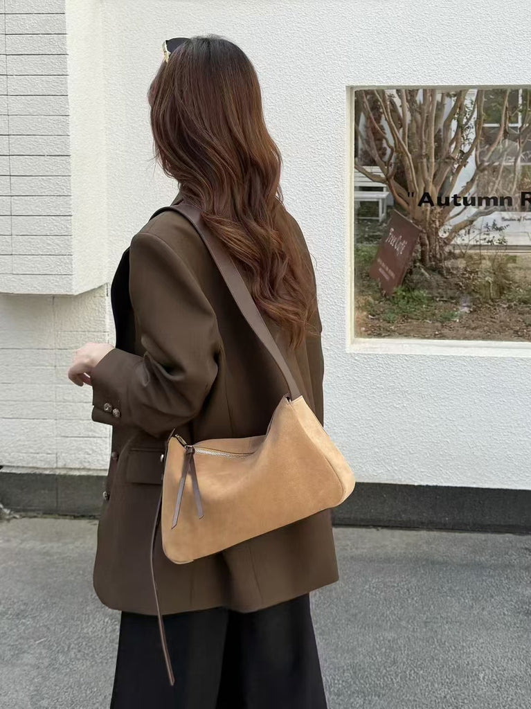 Genuine Leather Pillow Bag Frosted Cowhide Shoulder Bag
