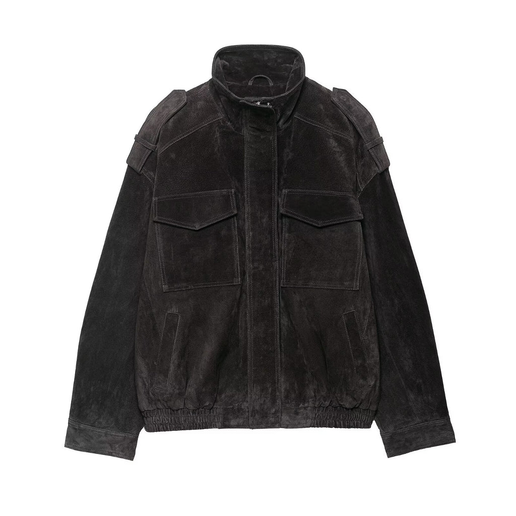 Temperament Women's Suede Texture Leather Coat