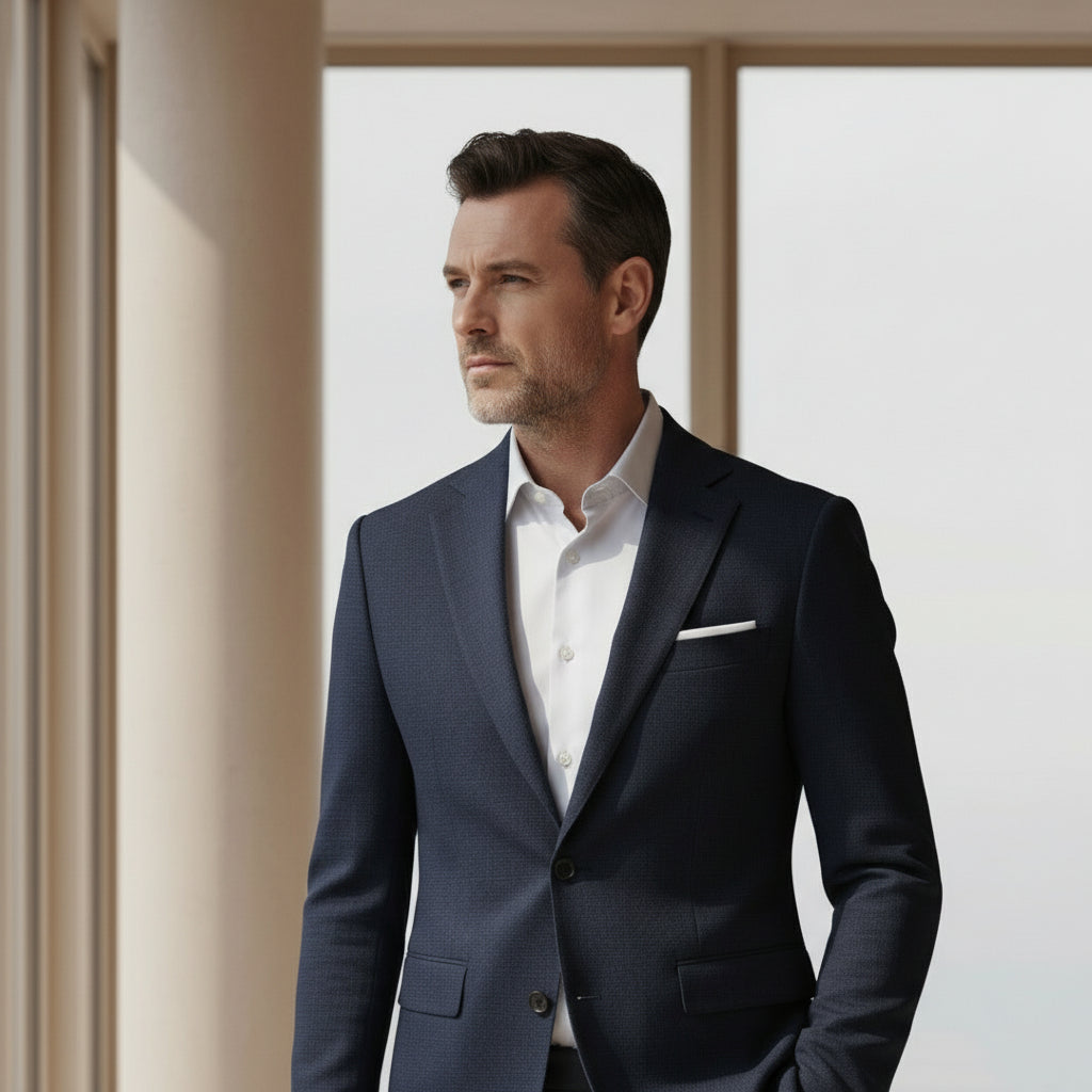 Linen Leisure Single Button Lightweight Business Pure Color Flat Collar Suit Jacket Men