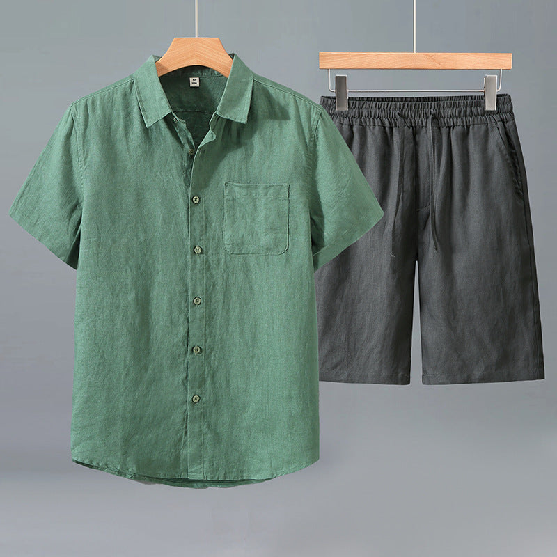 Linen Shirt Men's Short-sleeve Suit