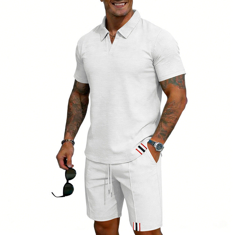 Men's Simple Casual Short-Sleeve Top And Shorts Set