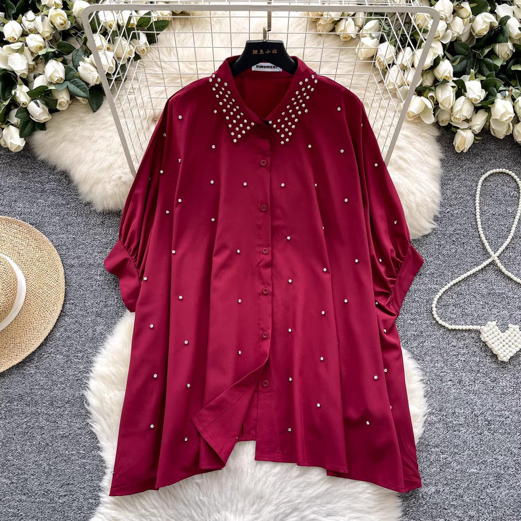 Batwing Sleeve Single-Breasted Loose Casual Shirt For Women