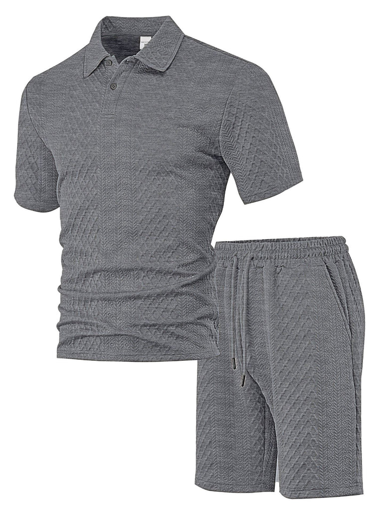 Men's Jacquard Polo Thin Collar Plaid Short-Sleeve Set