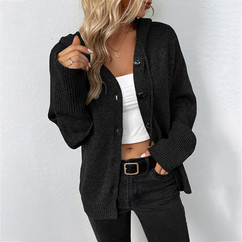 Ins Single-breasted Hooded Sweater Women's Solid Color Cardigan Coat Clothing