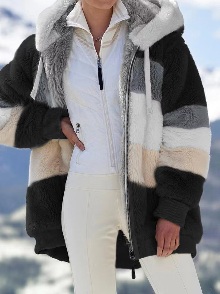 Women's Plush Patchwork Hooded Outerwear - Coalboyz product image 11
