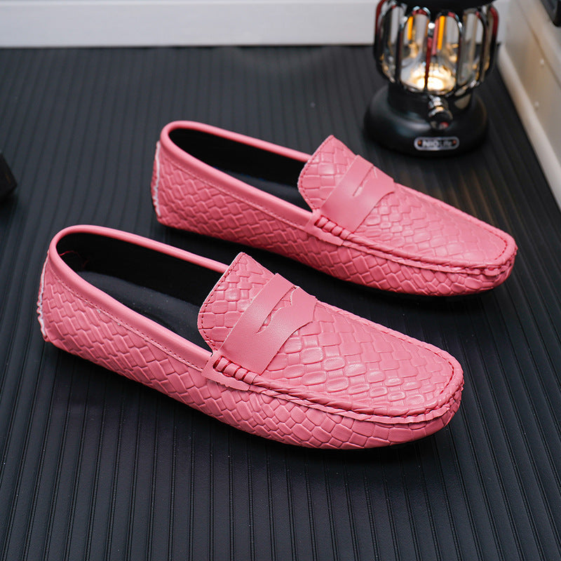 Mens Woven-pattern Leather Shoes Slip-on Loafers