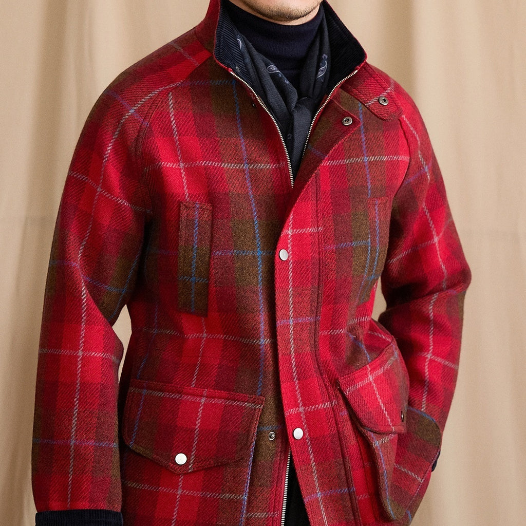 Casual Belted Hunting Jacket Wool Stand Collar Slim Coat