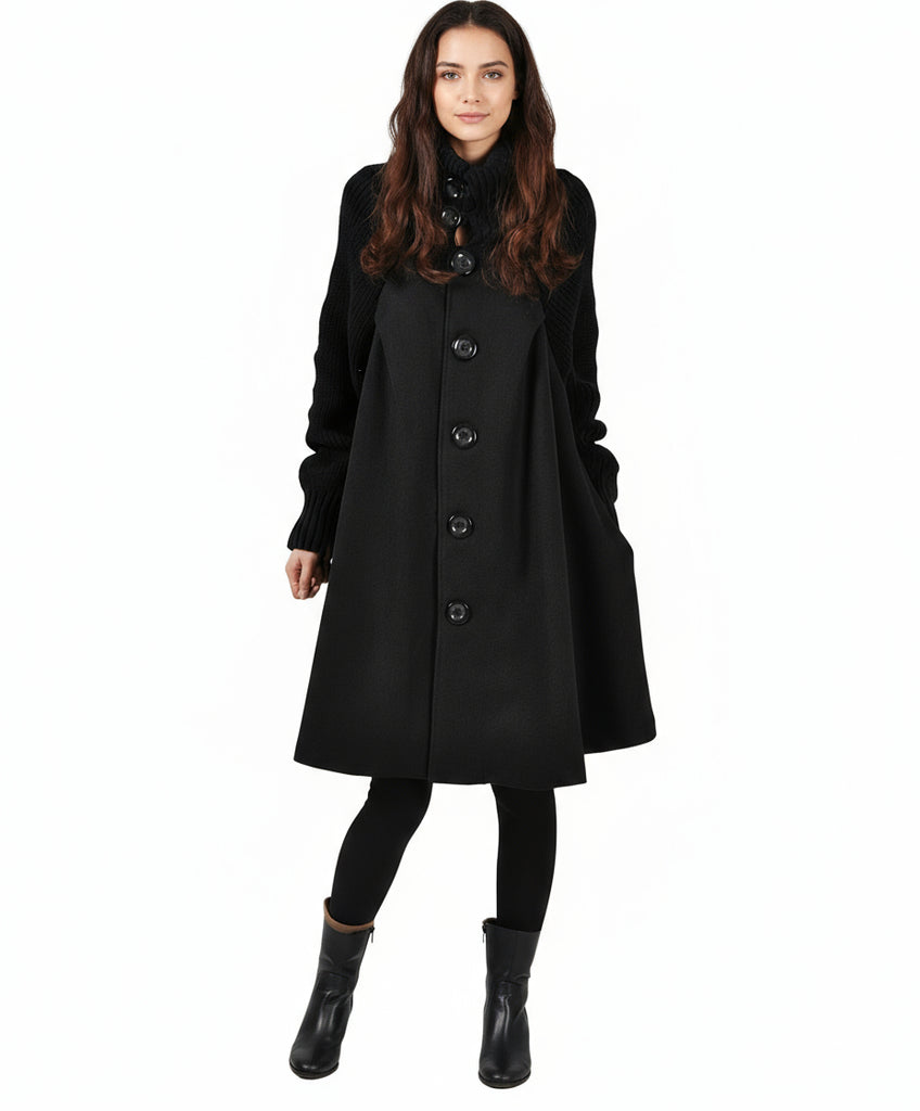 Women's Long-length Loose Woolen Coat, Cloak-style Tweed Overcoat