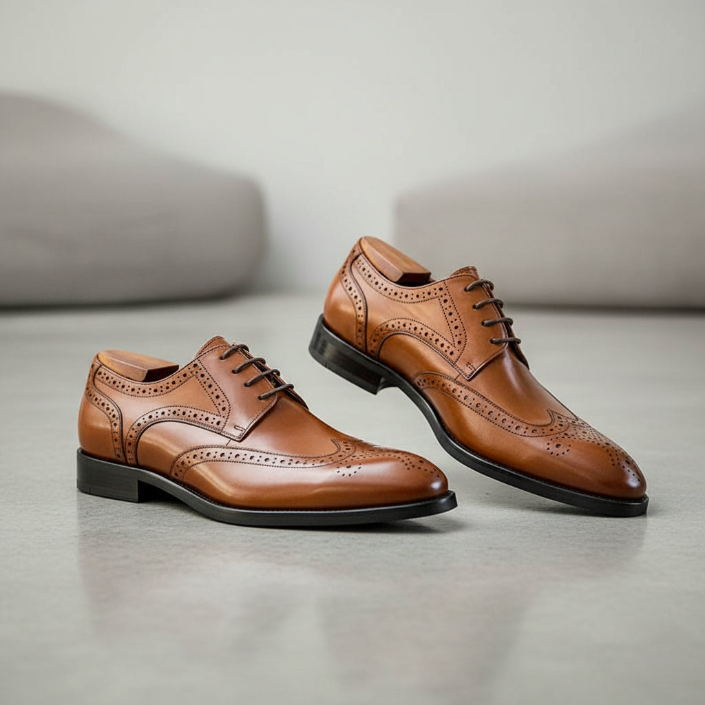 Brogue Men's Leather Pointed Handmade Leather Shoes