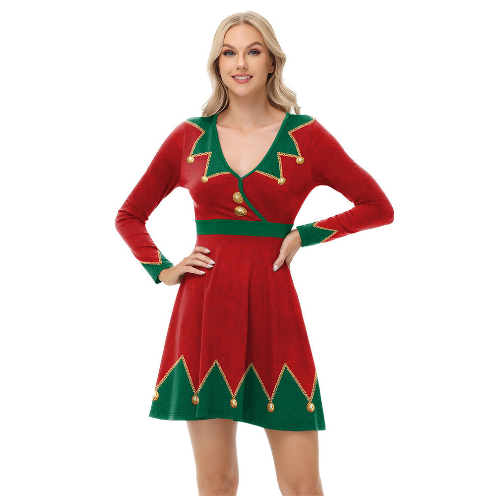 Christmas Elf V-Neck Long-Sleeve Costume Dress - Coalboyz product image 6