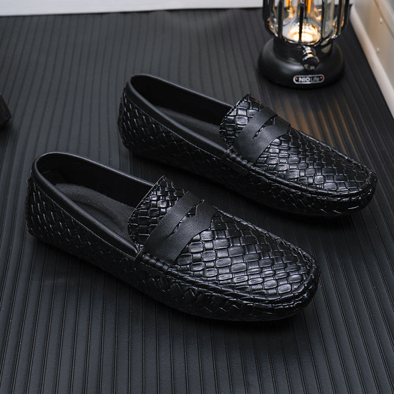 Mens Woven-pattern Leather Shoes Slip-on Loafers