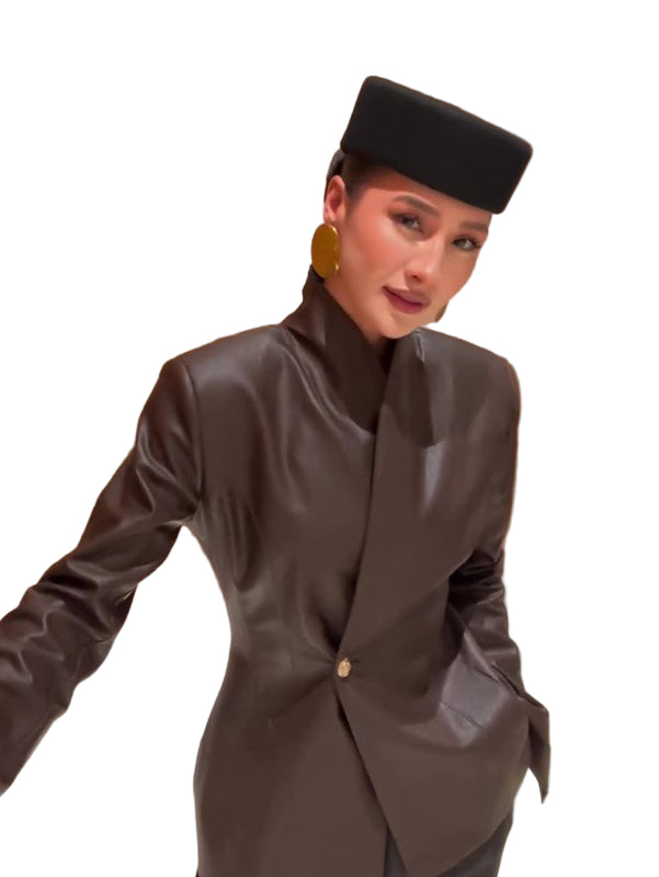 Brown Leather Wrap Jacket