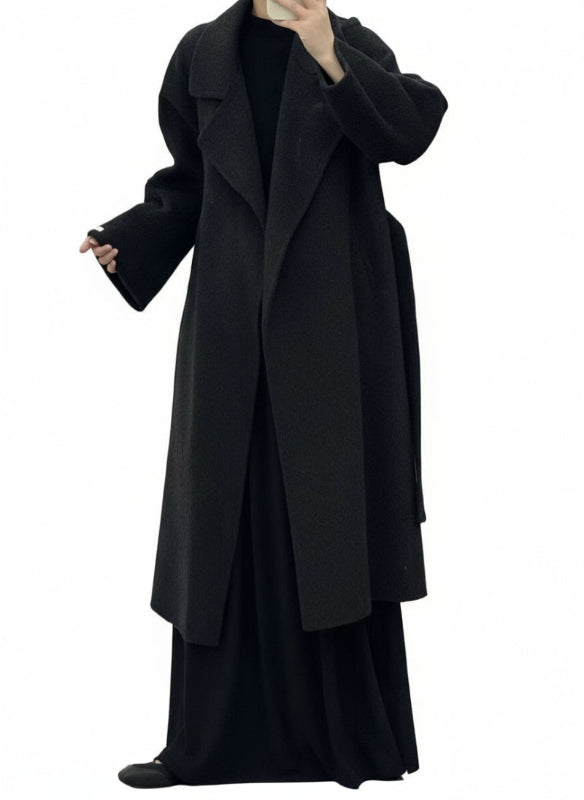 Women's Lace-up Long Elegant Woolen Coat