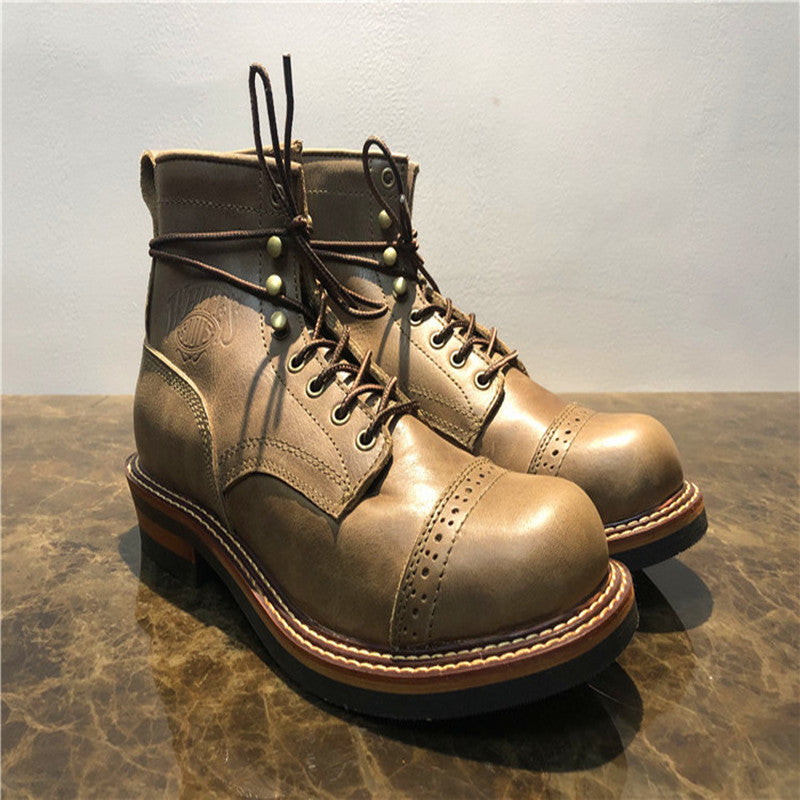 High-top Boots Leather All-match Mid-top Men's Shoes Trend