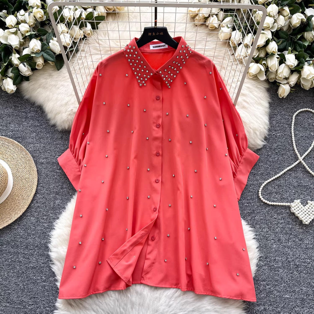 Batwing Sleeve Single-Breasted Loose Casual Shirt For Women