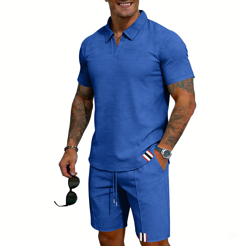 Men's Simple Casual Short-Sleeve Top And Shorts Set