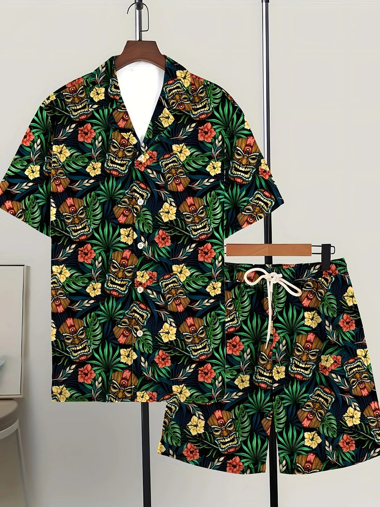 Printed Trendy Loose Short-Sleeve Shirt And Shorts Mens Set