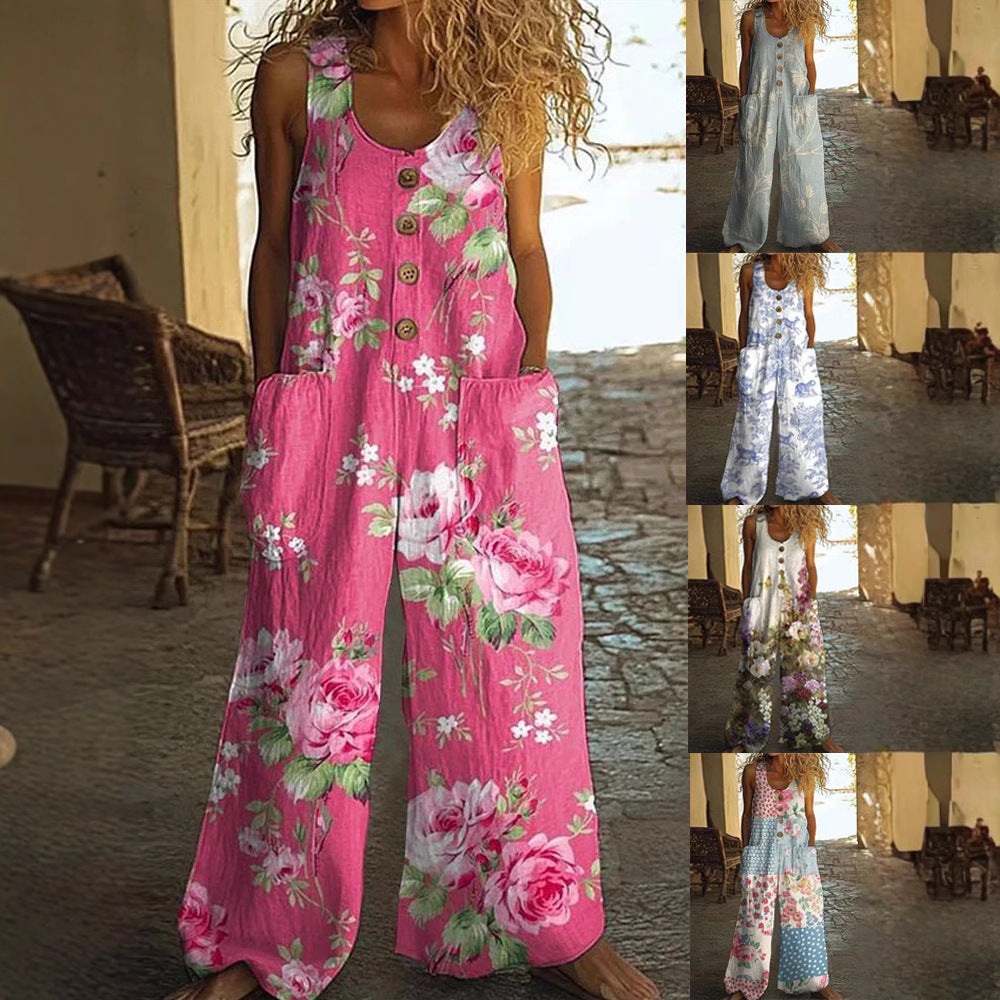 Womens Sleeveless Loose Pocketed Jumpsuit