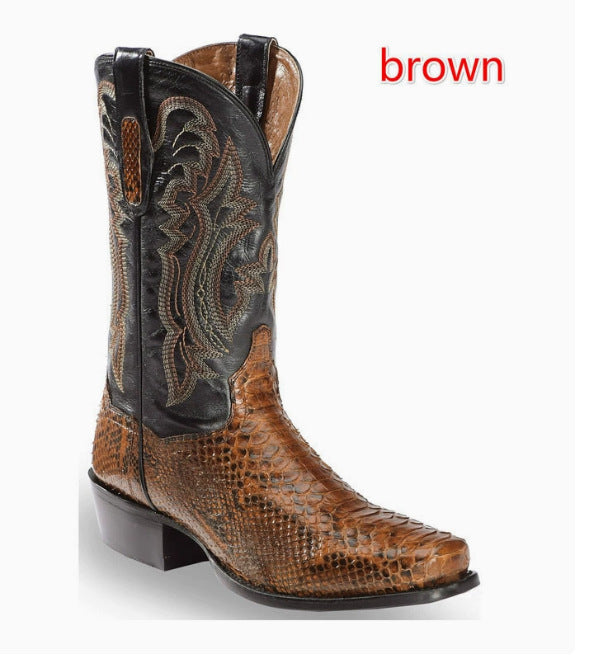 Mens Embroidered Pointed-Toe Patchwork Quilted Boots