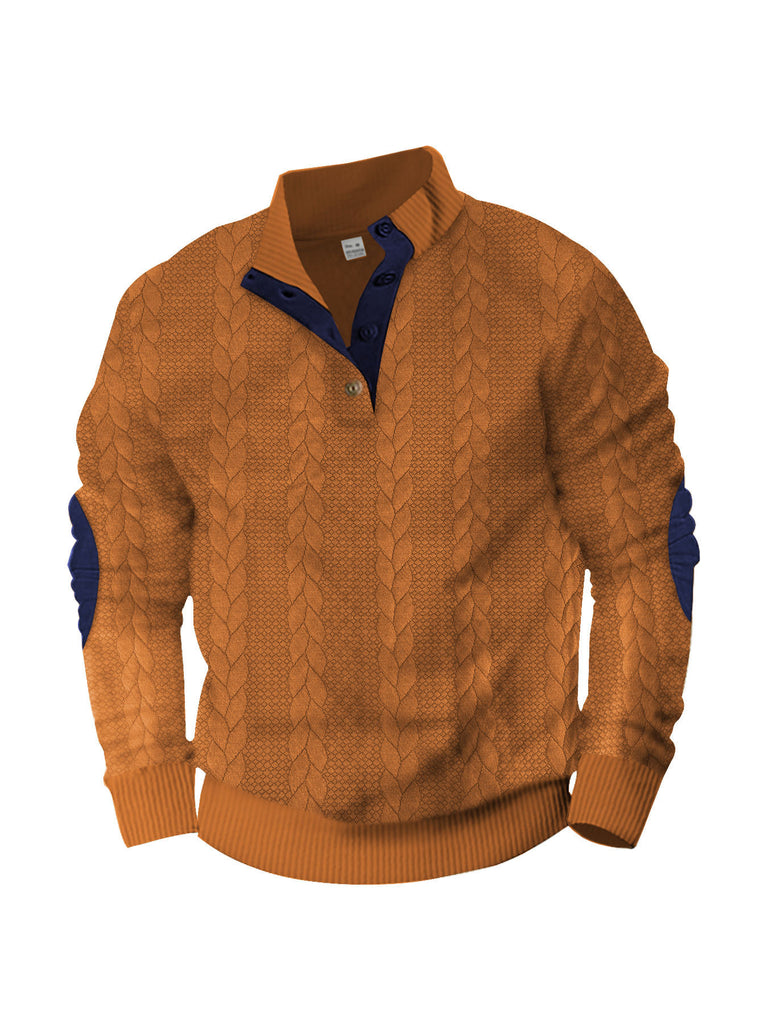 Fashion Jacquard Buckle Long Sleeve Embroidered Patch Sweater