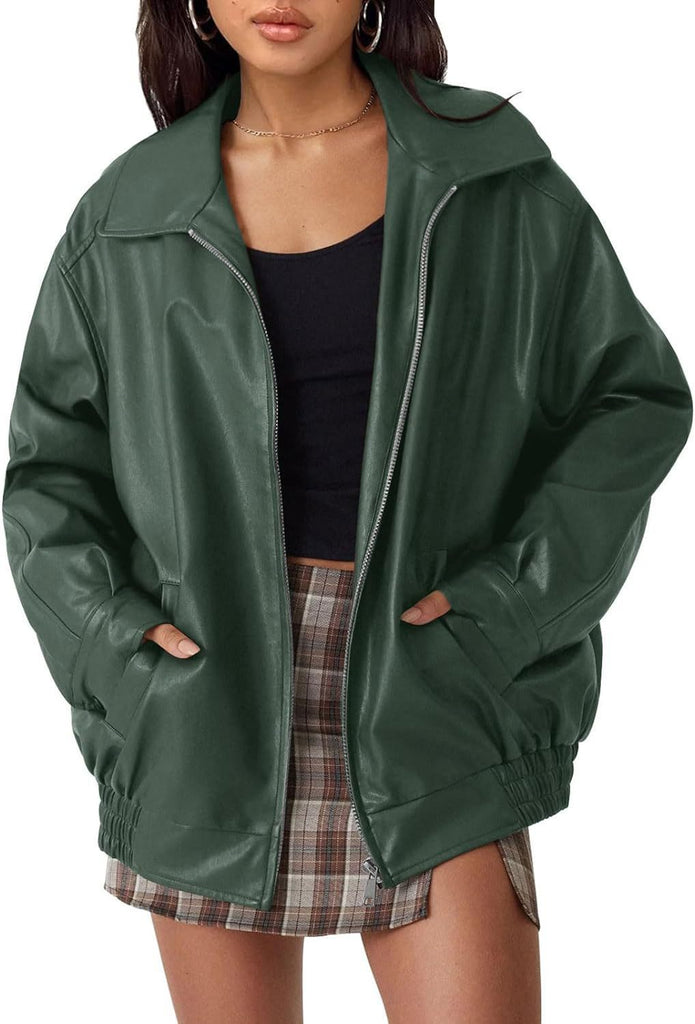 Women's Oversized Biker's Leather Jacket Fall Winter Fashion