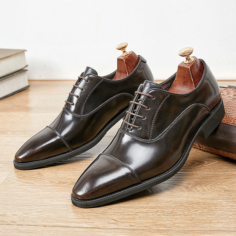 Patent Leather Three-joint Oxford Shoes Pointed Business Men's Soft Bottom