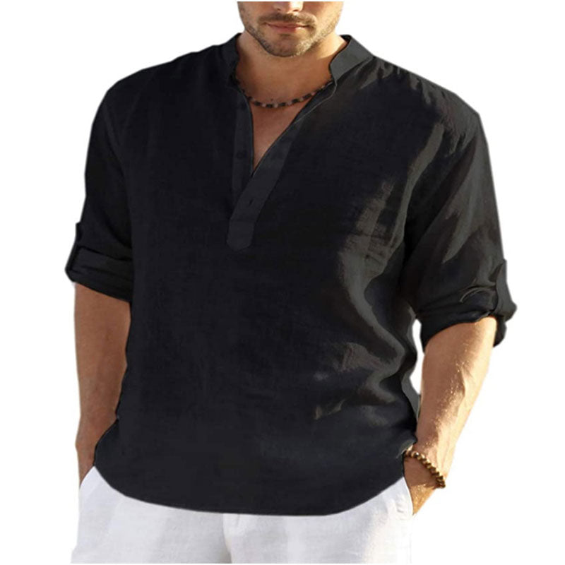 Men’s Cotton Linen Long Sleeve Shirt