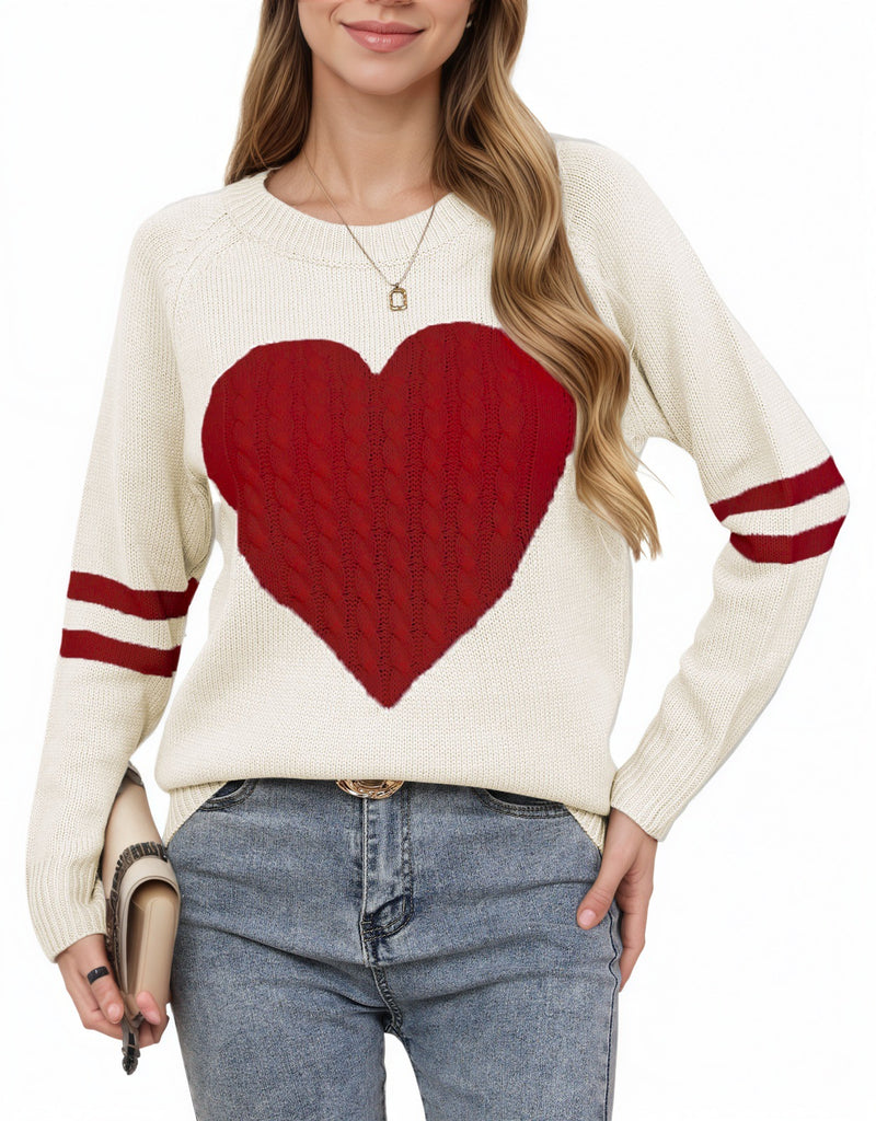 Women's Heart-shaped Jacquard Knitted Round Neck Sweater Top