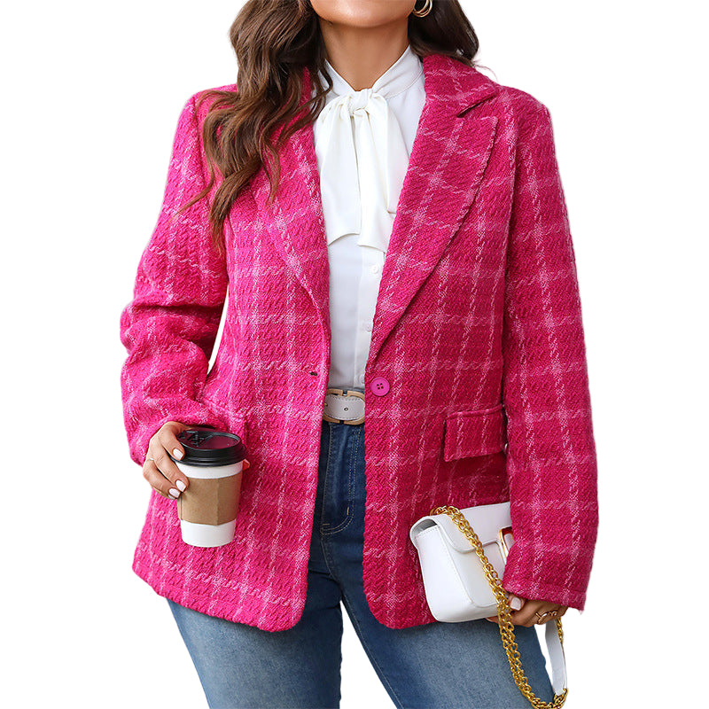 Temperament Commute Plaid Plus Size Coat